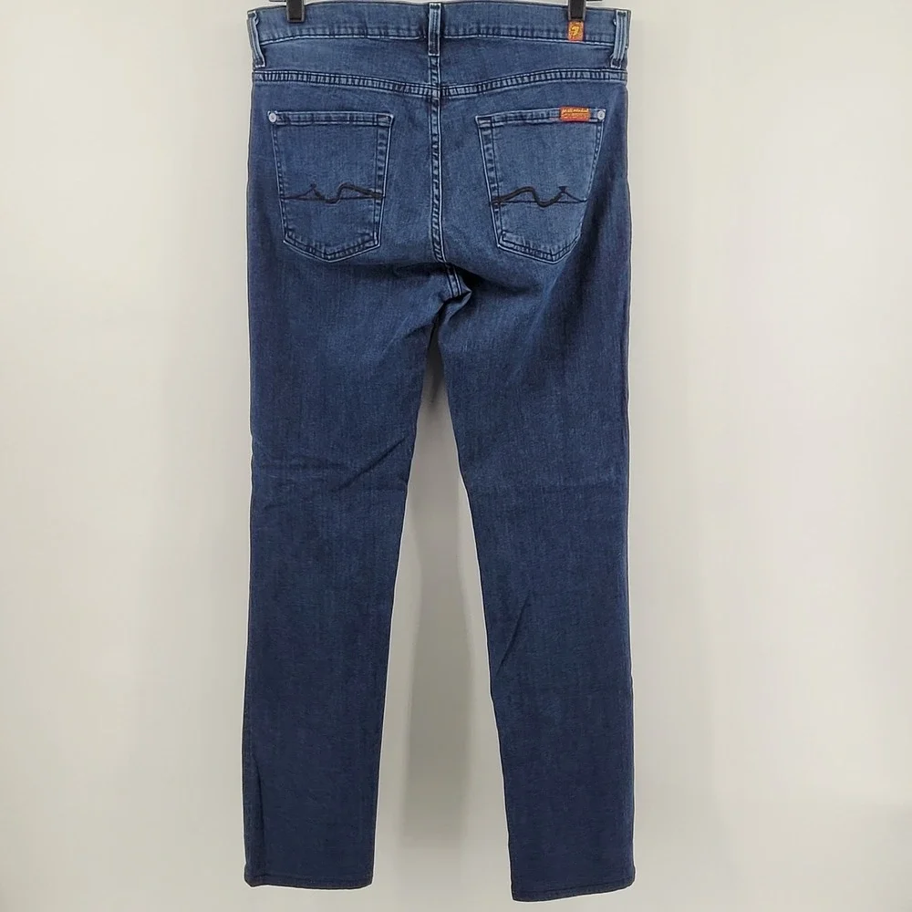 7‎ For All Mankind High Waist Straight Leg Jeans 31 Blue Stretch Denim Womens